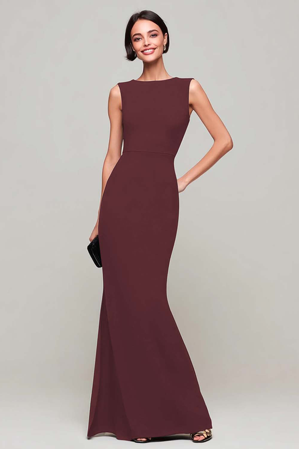 Cabernet Mermaid Boat Neck Long Formal Dress