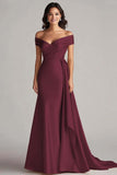 Champagne Off the Shoulder Mermaid Satin Maxi Formal Dress with Drape