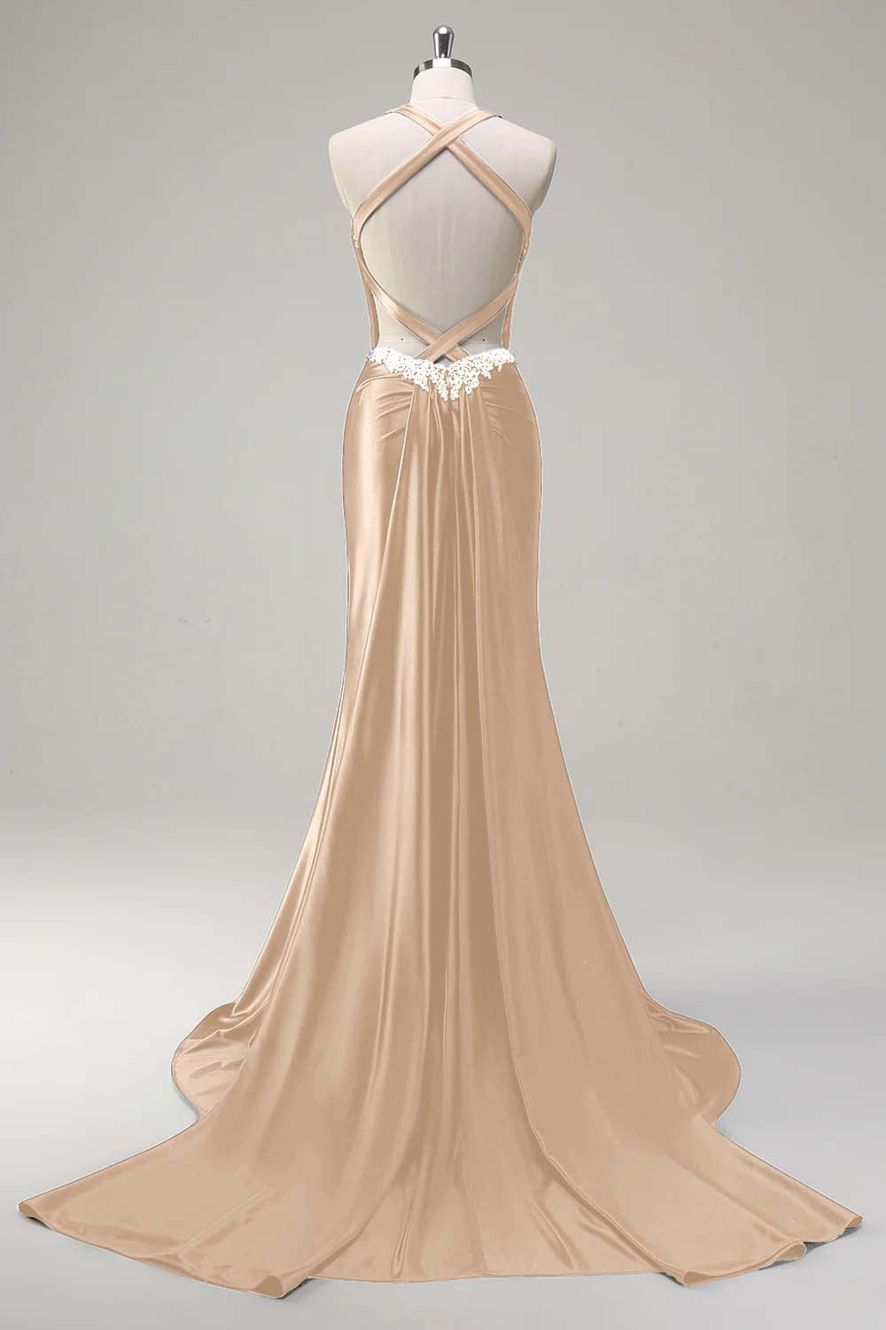 Dark Green Corset Beaded Satin Mermaid Sweep Train Prom Dress