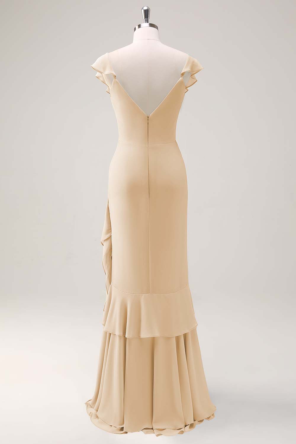 Blush Pink Mermaid V-Neck Chiffon Maxi Bridesmaid Dress with Ruffles