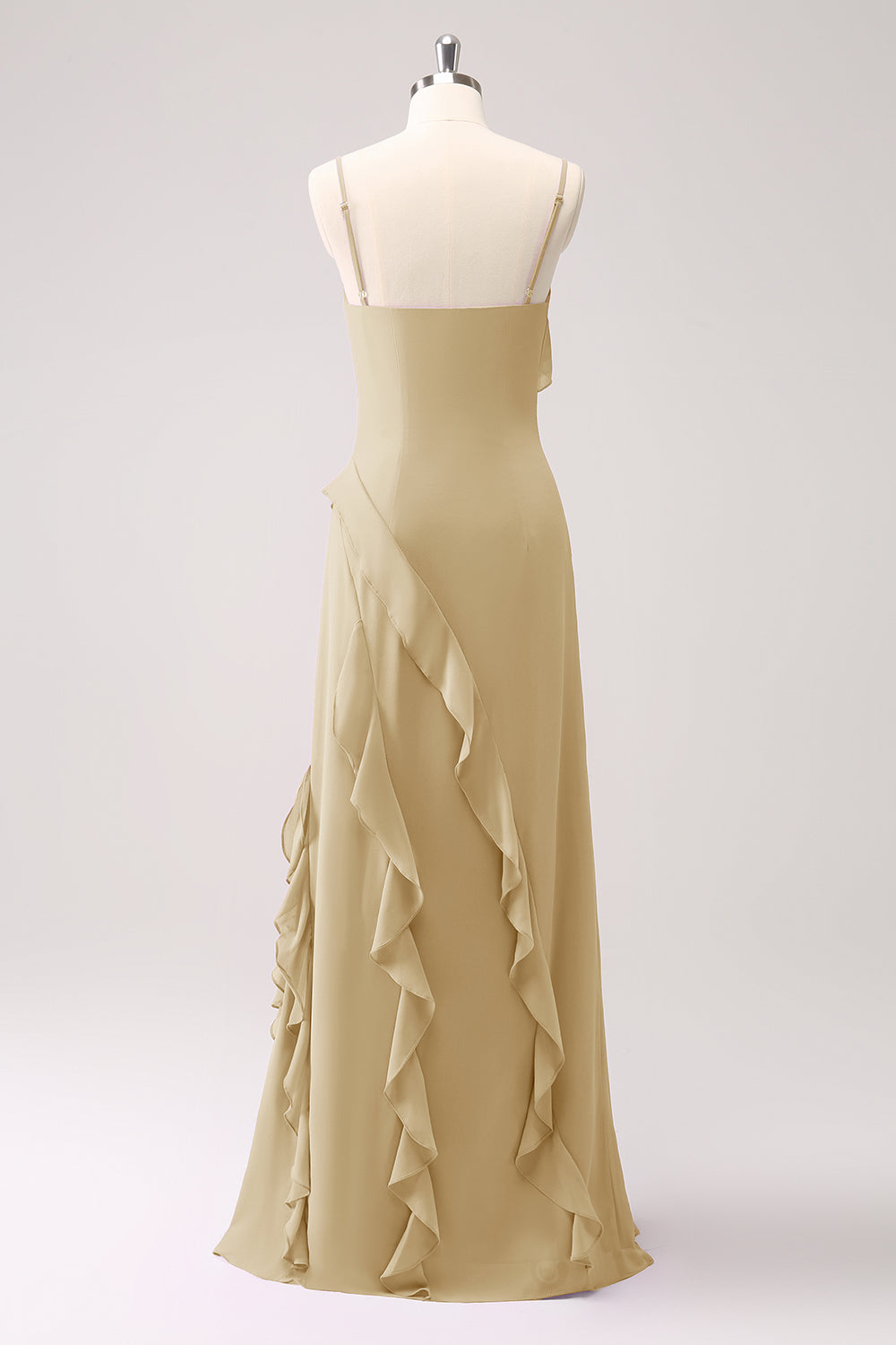 Tahiti Spaghetti Straps Sheath Chiffon Bridesmaid Dress with Ruffles