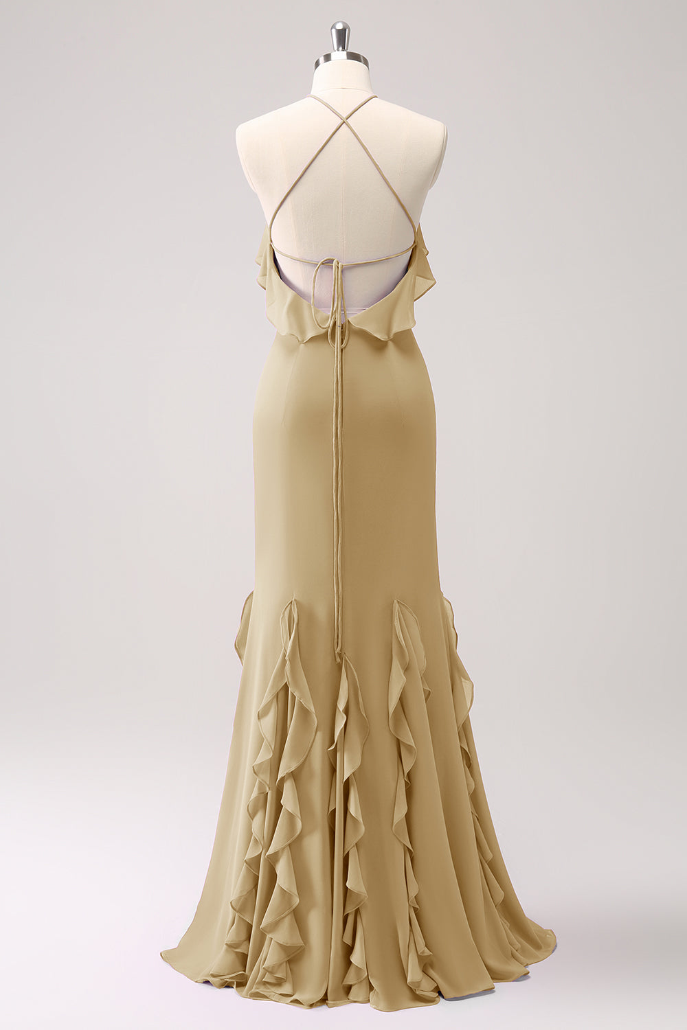 Tahiti Halter Mermaid Chiffon Bridesmaid Dress with Ruffles