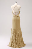 Tahiti Halter Mermaid Chiffon Bridesmaid Dress with Ruffles