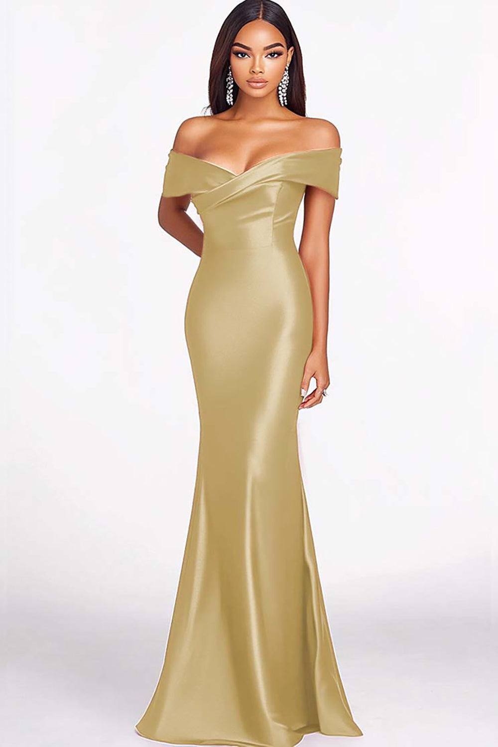 Dusty Blue Off the Shoulder Mermaid Maxi Formal Dress