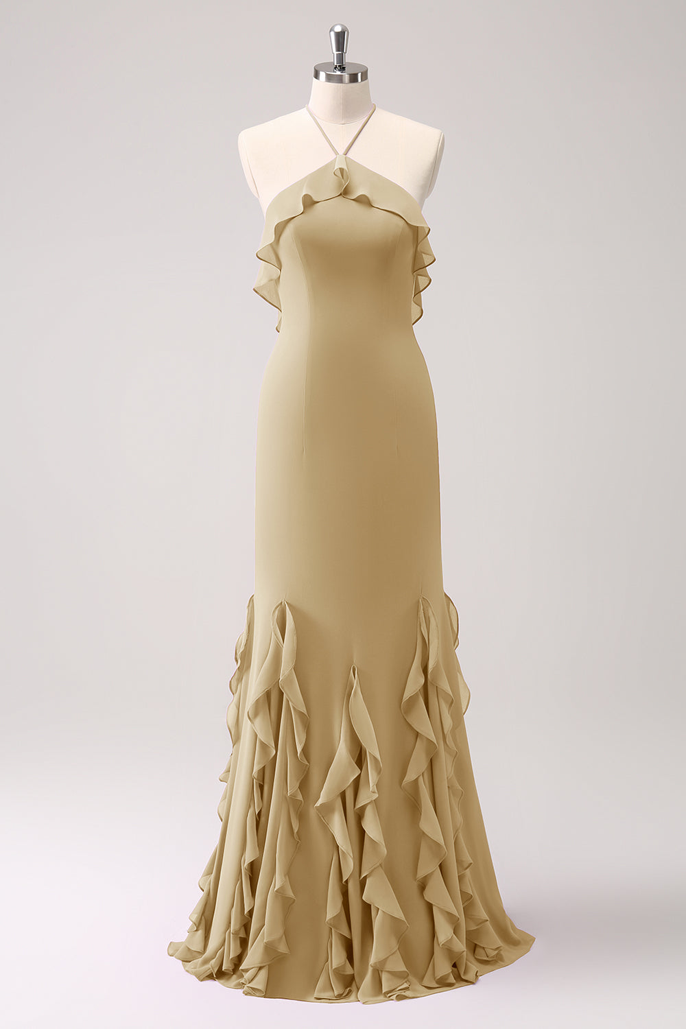 Tahiti Halter Mermaid Chiffon Bridesmaid Dress with Ruffles