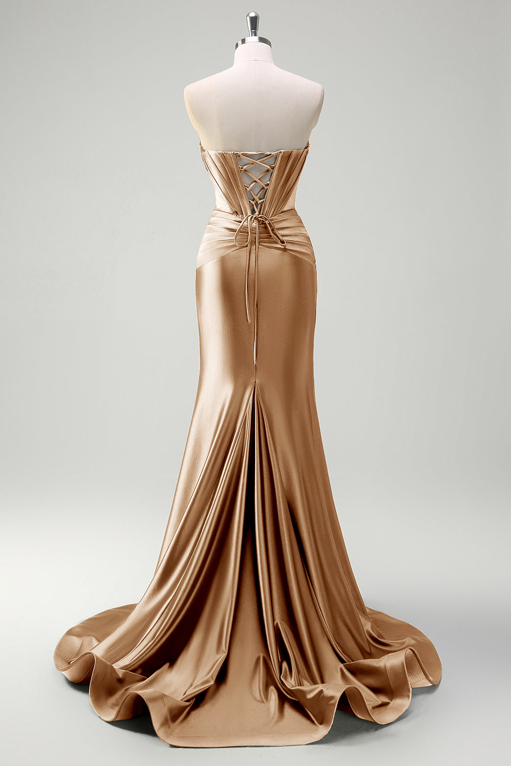 Dark Green Corset Keyhole Beaded Satin Mermaid Prom Dress with Slit