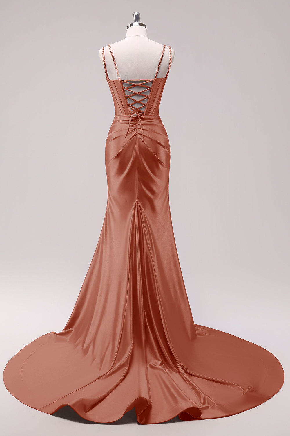 Fuchsia Mermaid Corset Sequin Sweep Train Prom Dress with Slit