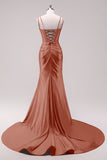 Fuchsia Mermaid Corset Sequin Sweep Train Prom Dress with Slit