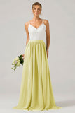 Eucalyptus A-Line Spaghetti Straps Pleated Long Bridesmaid Dress With Lace