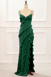 Cabernet Sheath Spaghetti Straps Long Bridesmaid Dress with Ruffles