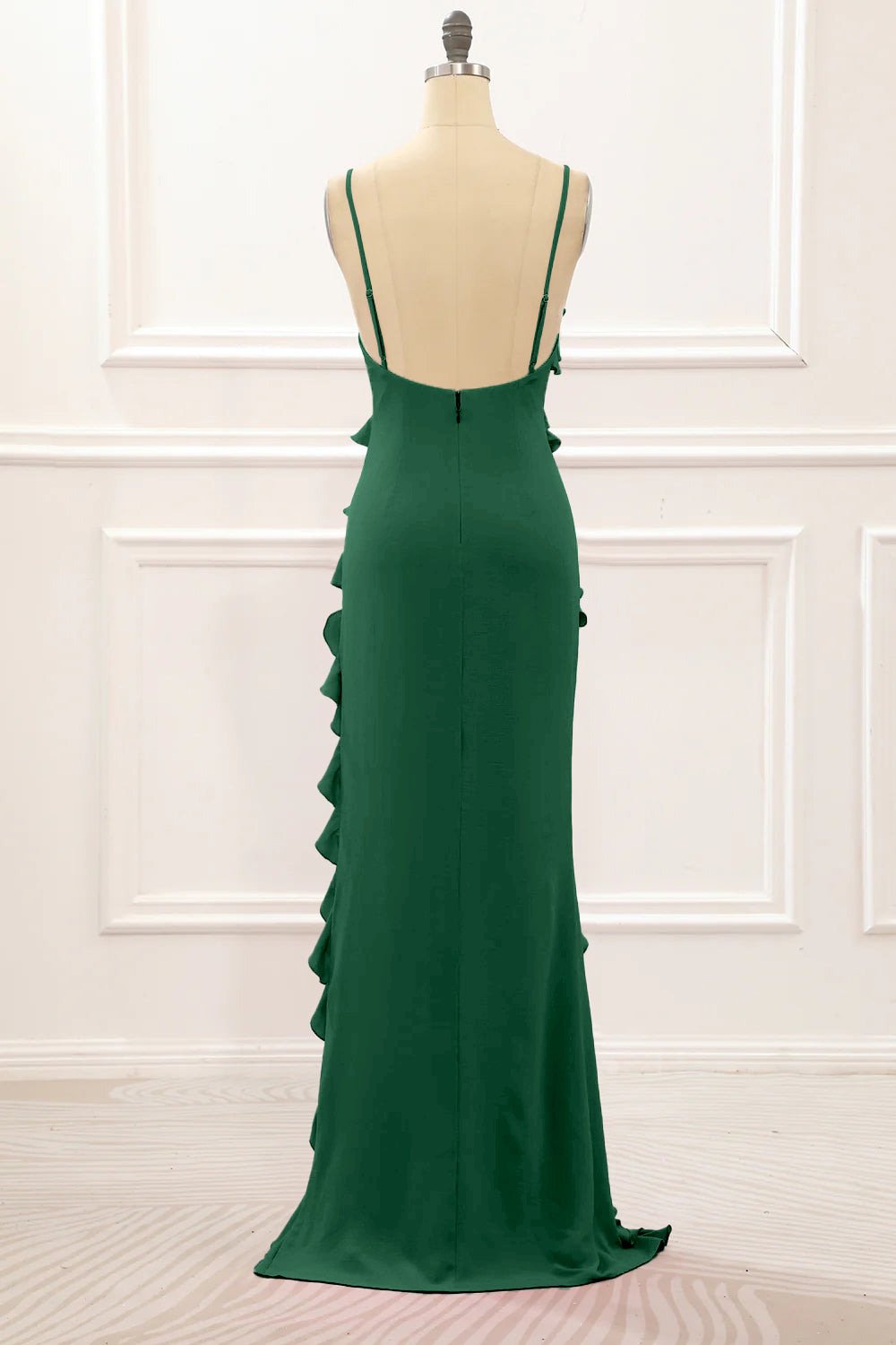 Cabernet Sheath Spaghetti Straps Long Bridesmaid Dress with Ruffles