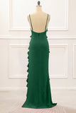 Cabernet Sheath Spaghetti Straps Long Bridesmaid Dress with Ruffles