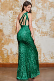 Fuchsia Sequin Long Prom Dress with Slit