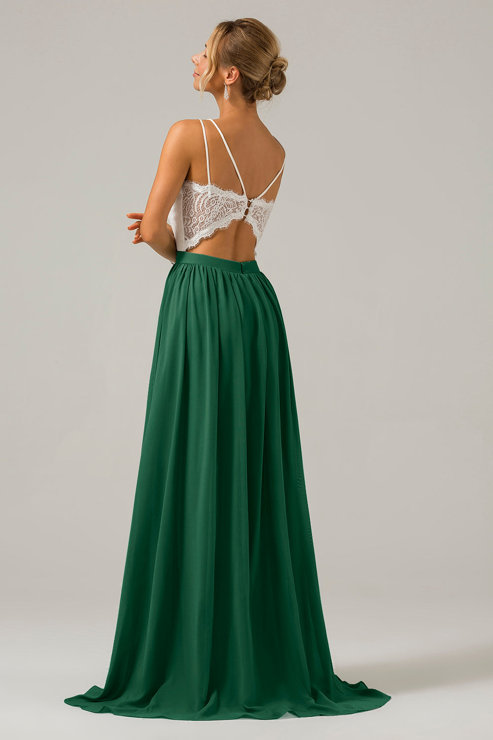 Cabernet A-Line Spaghetti Straps Pleated Long Bridesmaid Dress With Lace