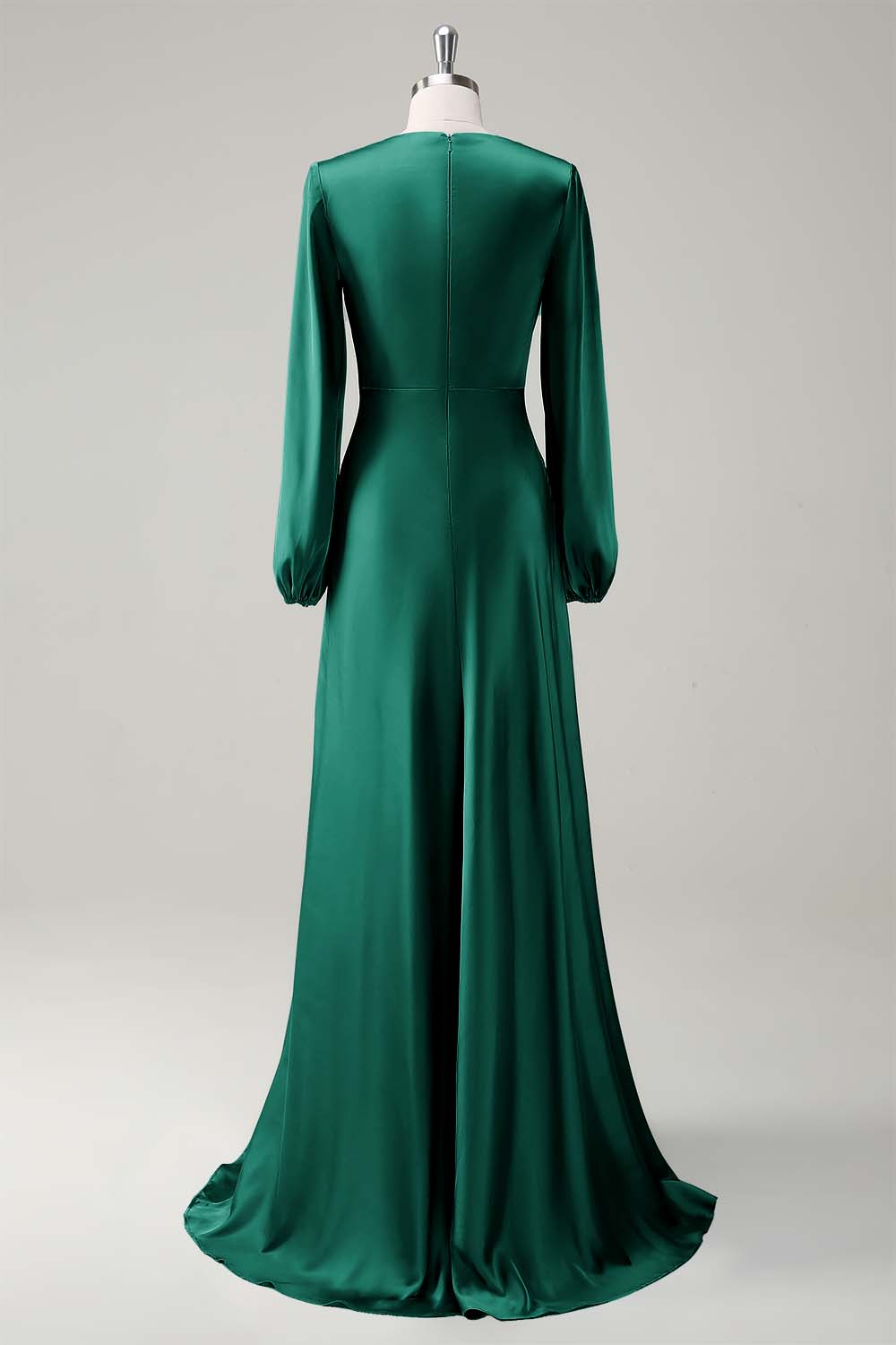 Dark Green Satin Long Sleeves A-Line Bridesmaid Dress