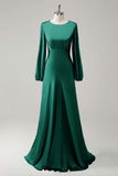 Dark Green Satin Long Sleeves A-Line Bridesmaid Dress
