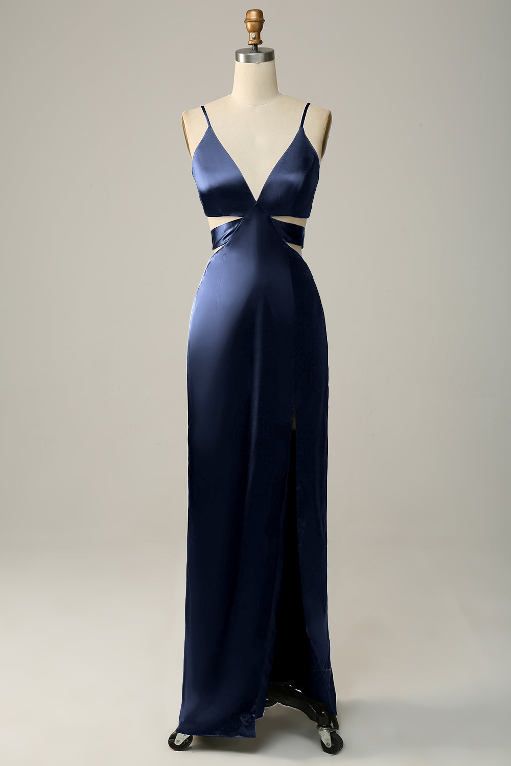 Dark Green Spaghetti Straps Cut Out Long Bridesmaid Dress with Slit