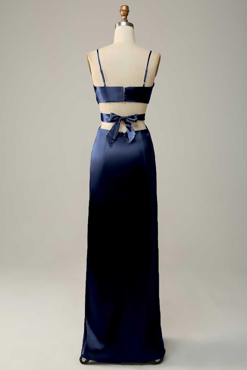 Dark Green Spaghetti Straps Cut Out Long Bridesmaid Dress with Slit