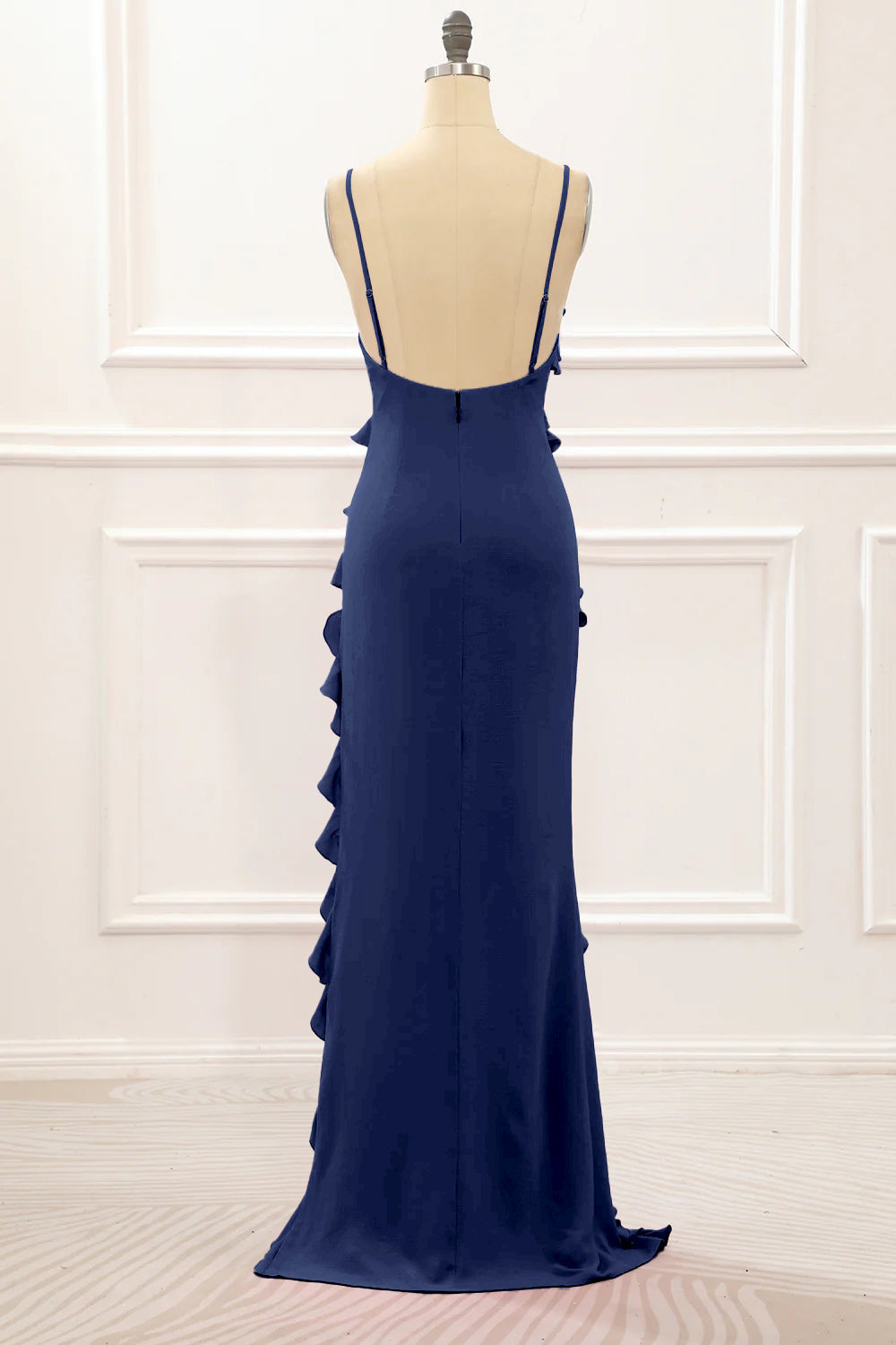 Cabernet Sheath Spaghetti Straps Long Bridesmaid Dress with Ruffles
