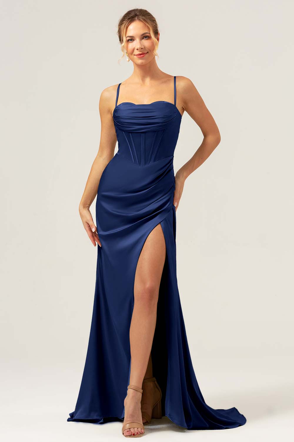 Dark Green Mermaid Satin Sweep Train Bridesmaid Dress with Slit