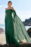 Light Green Chiffon Cold Shoulder Watteau Train Bridesmaid Dress
