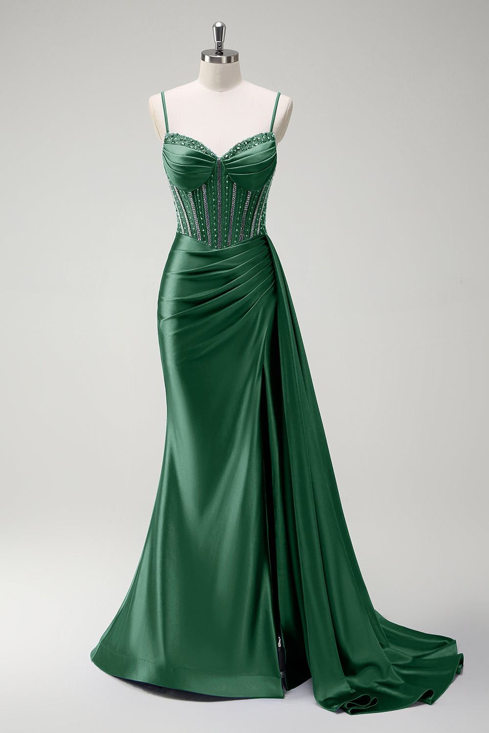 Royal Blue Spaghetti Straps Corset Mermaid Satin Prom Dress with Side Cape