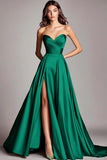 A Line Dusty Sage Sweetheart Strapless Maxi Prom Dress with Slit