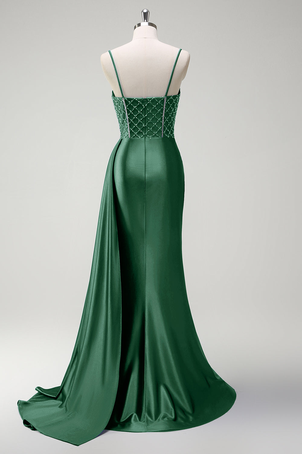 Royal Blue Spaghetti Straps Corset Mermaid Satin Prom Dress with Side Cape