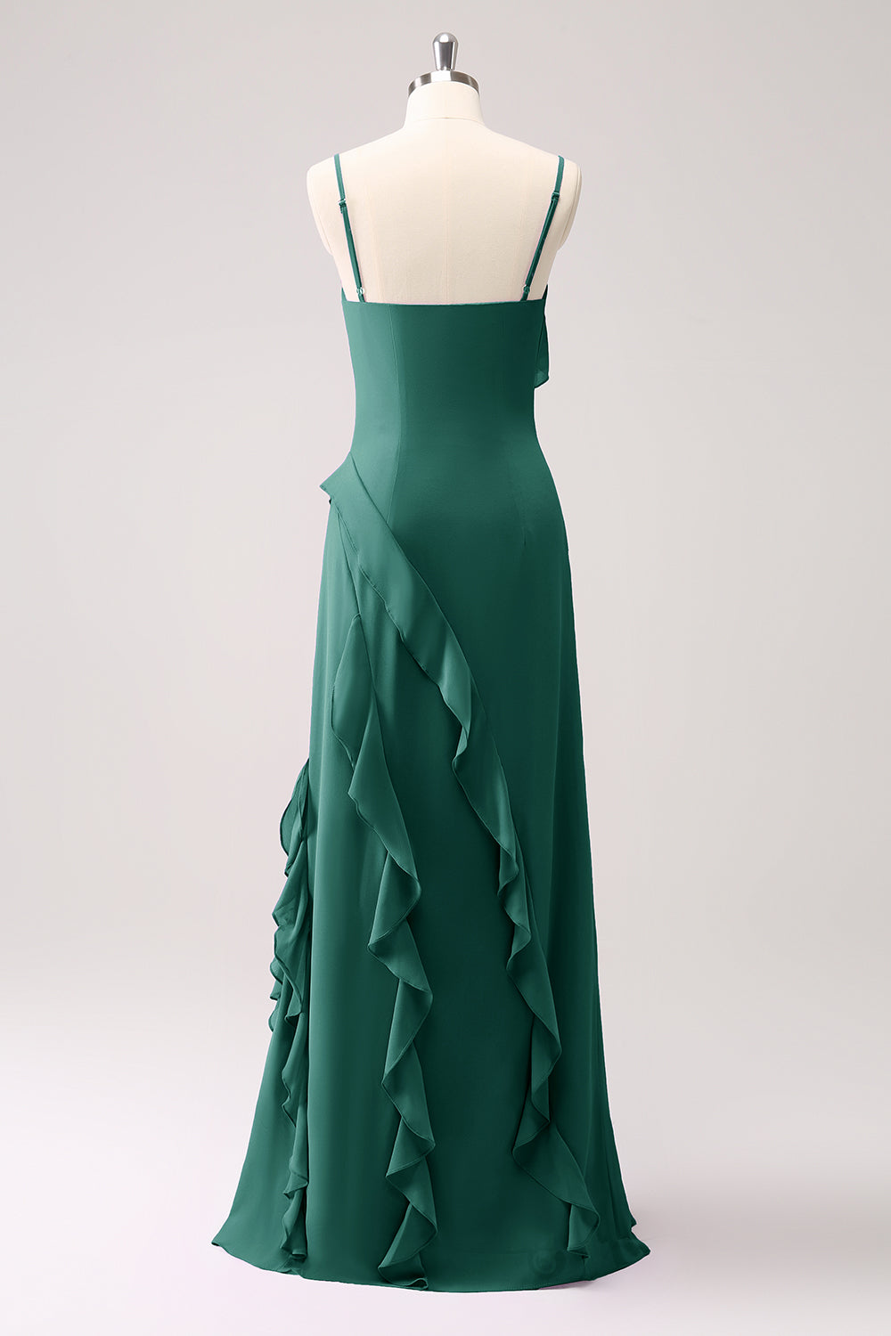 Tahiti Spaghetti Straps Sheath Chiffon Bridesmaid Dress with Ruffles