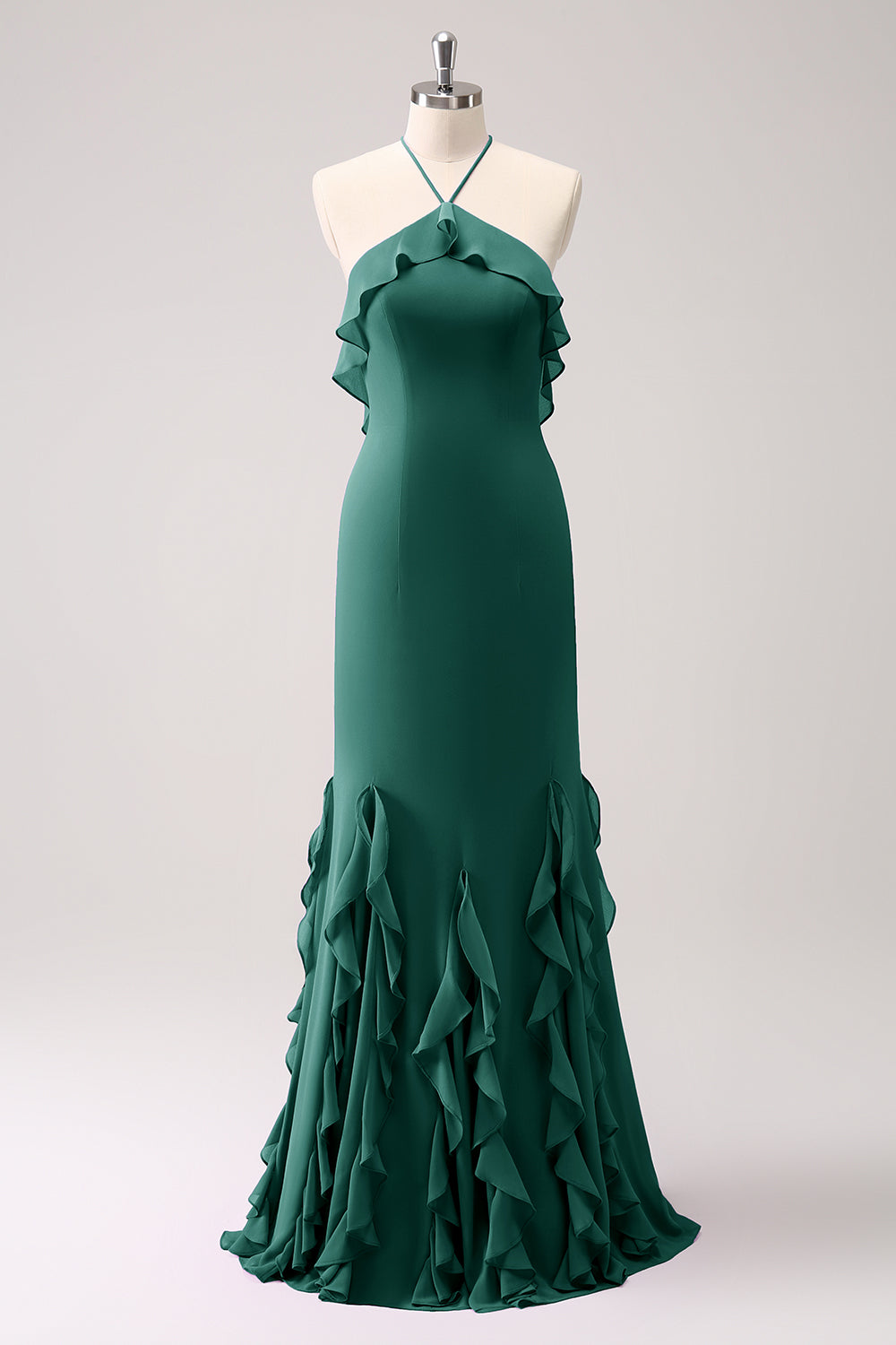 Tahiti Halter Mermaid Chiffon Bridesmaid Dress with Ruffles