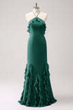 Tahiti Halter Mermaid Chiffon Bridesmaid Dress with Ruffles