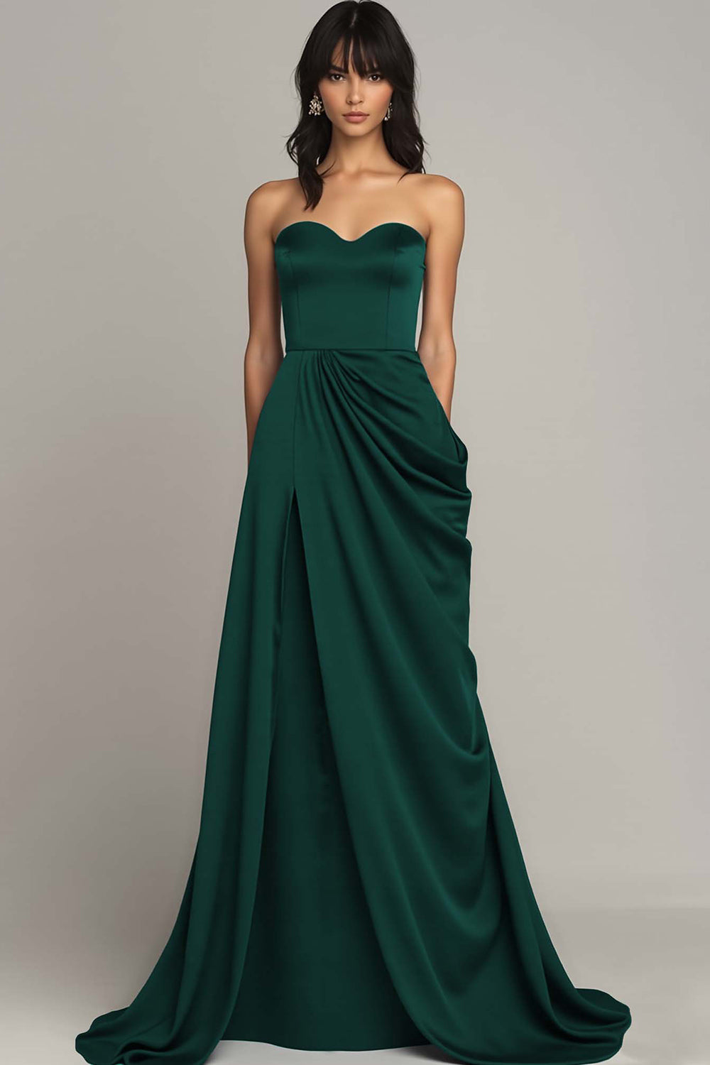 Strapless Black Sweetheart Satin A Line Maxi Formal Dress