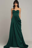 Strapless Black Sweetheart Satin A Line Maxi Formal Dress