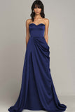Strapless Black Sweetheart Satin A Line Maxi Formal Dress