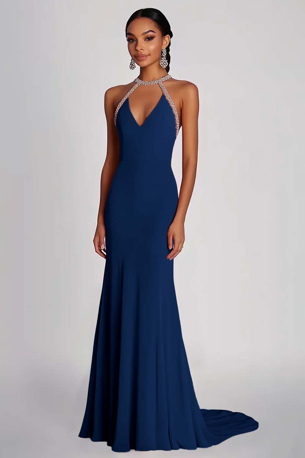 Pink Halter Sheath Floor Length Formal Dress with Beading