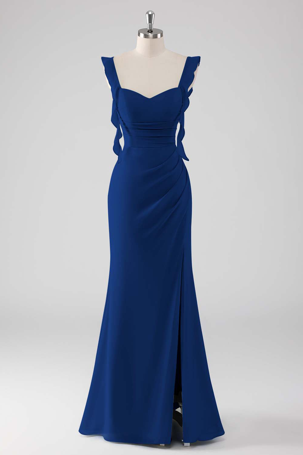 Sage Green Ruffled Sheath Long Bridesmaid Dress with Slit