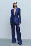 Sparkly Gold 2 Piece Sequined Women Prom Party Suits with Pockets