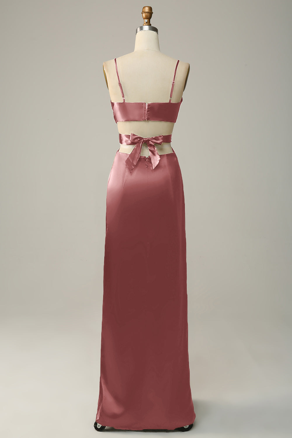 Dark Green Spaghetti Straps Cut Out Long Bridesmaid Dress with Slit