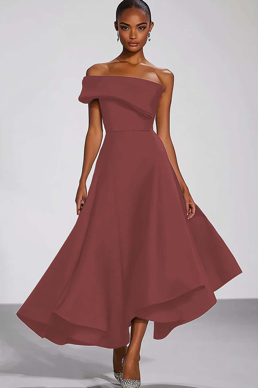 Navy Off the Shoulder A Line Asymmetrical Formal Dress