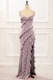 Cabernet Sheath Spaghetti Straps Long Bridesmaid Dress with Ruffles