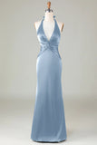 Dusty Blue Mermaid Halter Bridesmaid Dress
