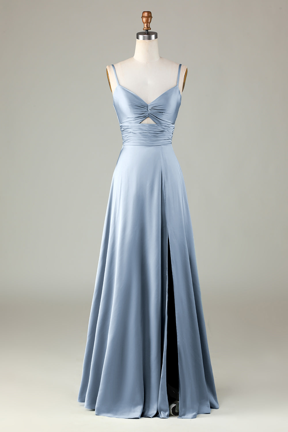 Keyhole Spaghetti Straps Matcha Bridesmaid Dress with Slit