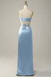 Dark Green Spaghetti Straps Cut Out Long Bridesmaid Dress with Slit