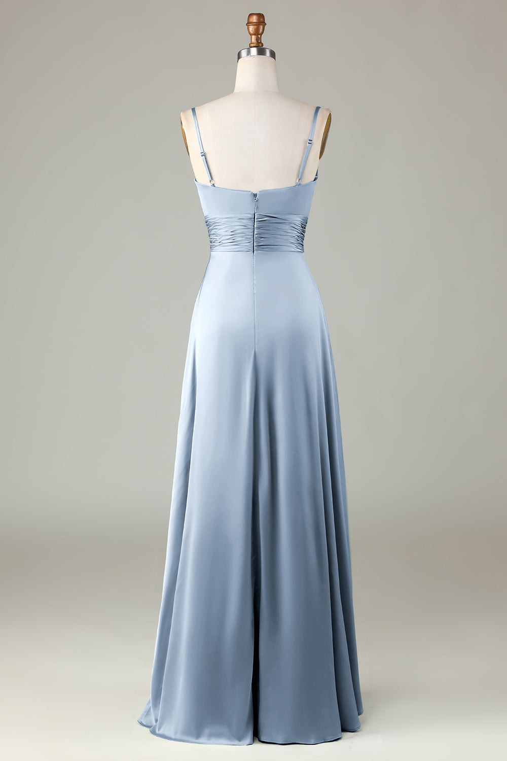 Keyhole Spaghetti Straps Matcha Bridesmaid Dress with Slit