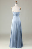Keyhole Spaghetti Straps Matcha Bridesmaid Dress with Slit