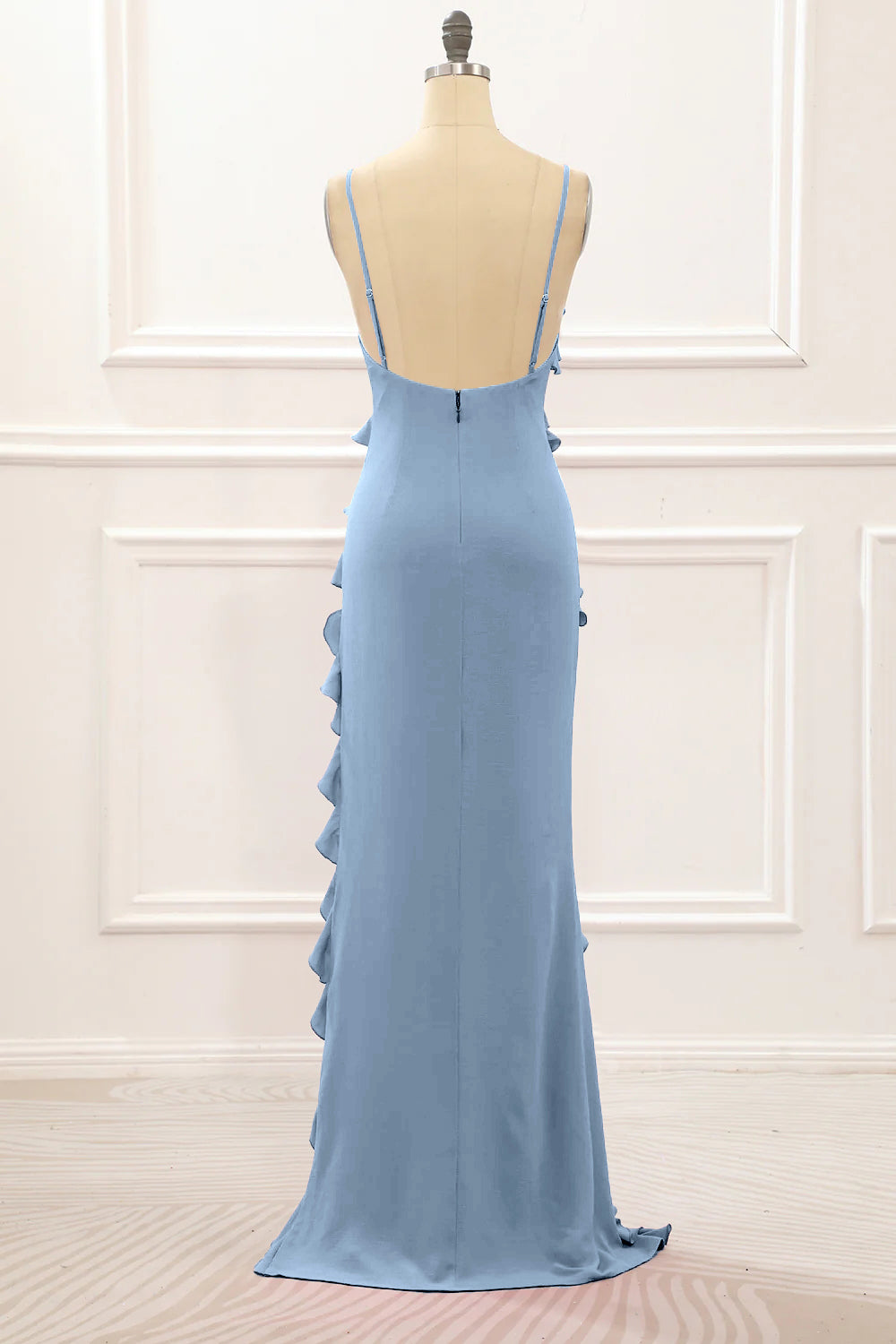 Cabernet Sheath Spaghetti Straps Long Bridesmaid Dress with Ruffles