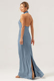 Cabernet Halter Mermaid Backless Bridesmaid Dress