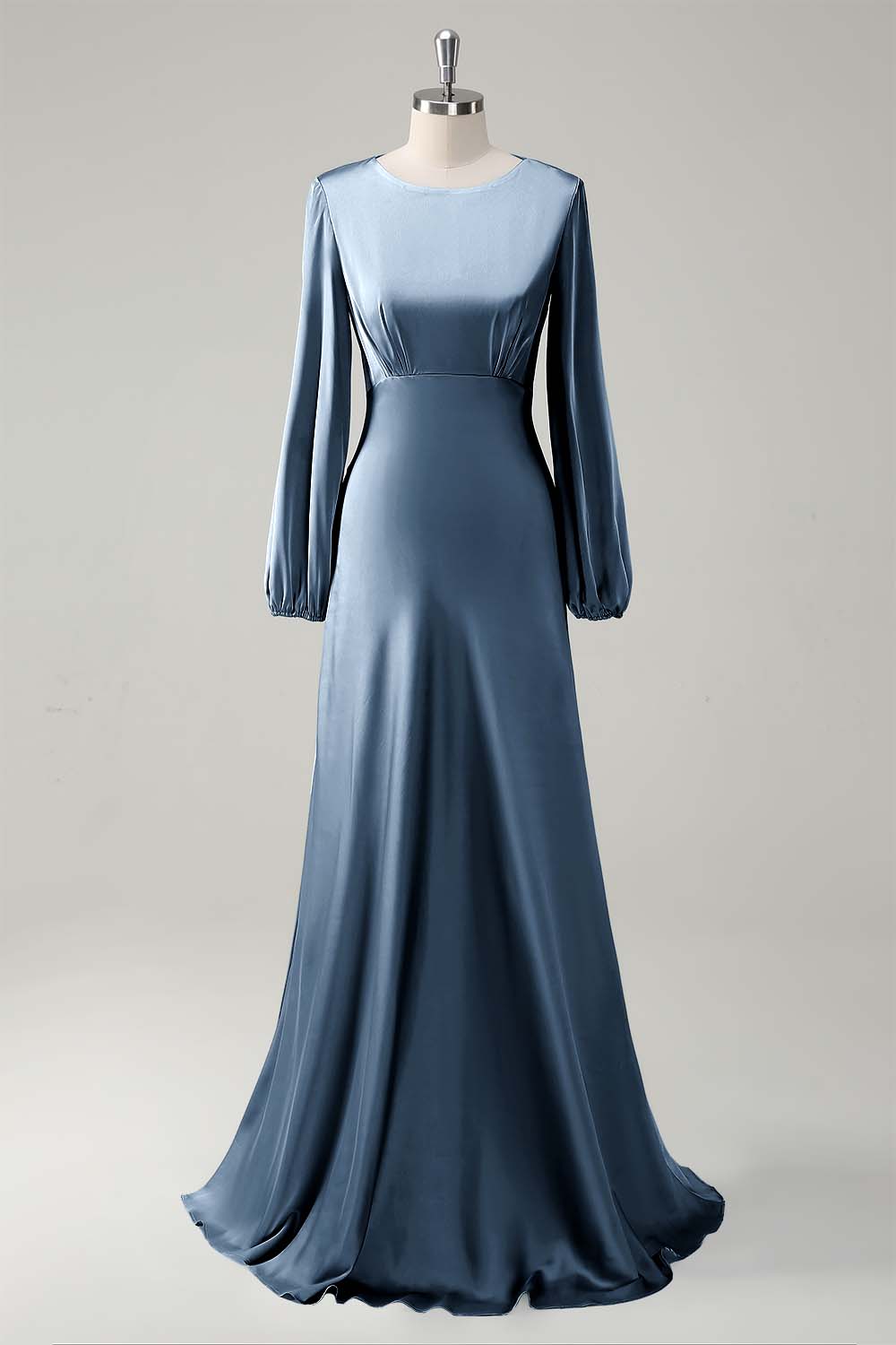 Dark Green Satin Long Sleeves A-Line Bridesmaid Dress