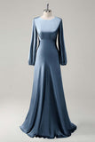 Dark Green Satin Long Sleeves A-Line Bridesmaid Dress
