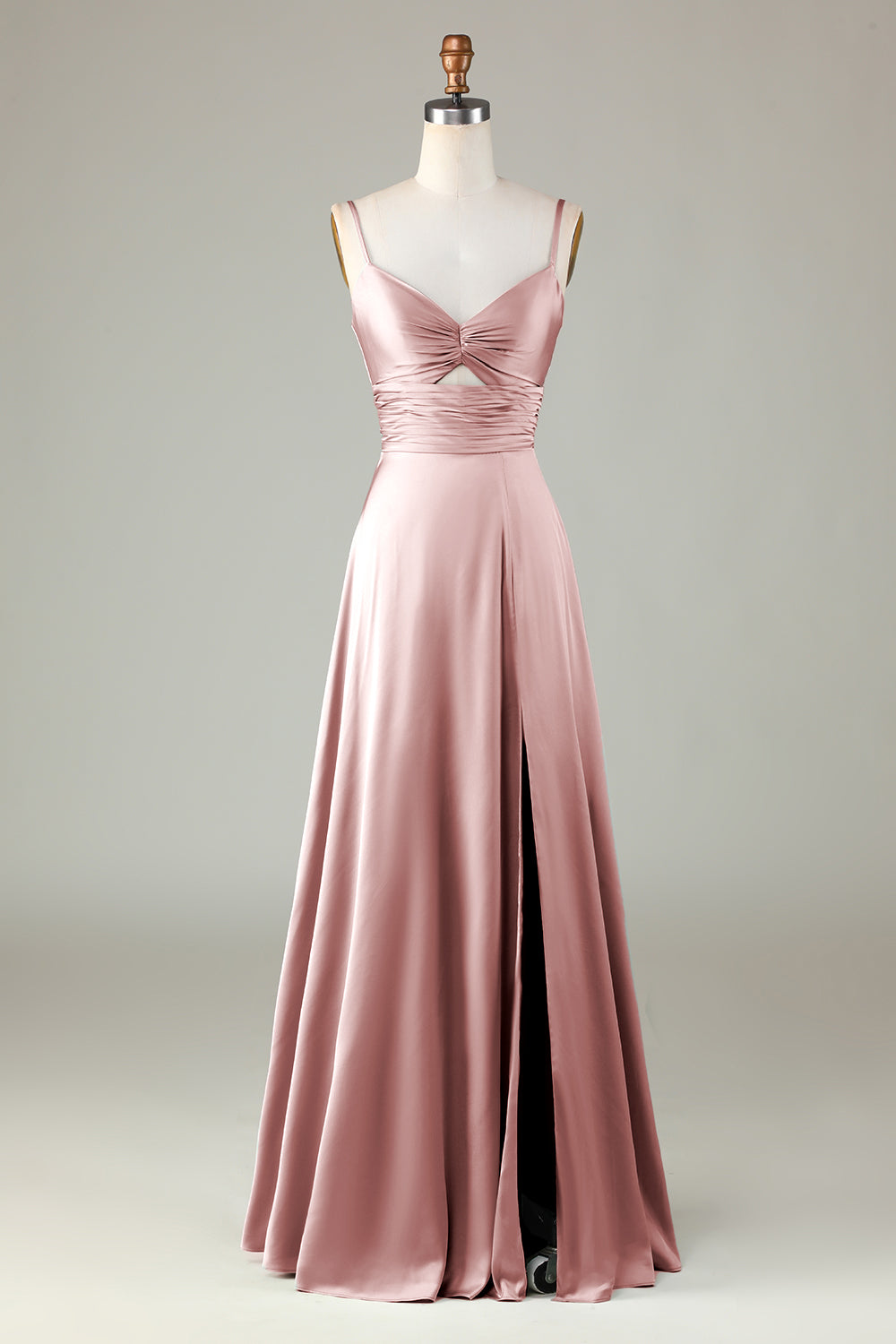 Keyhole Spaghetti Straps Matcha Bridesmaid Dress with Slit